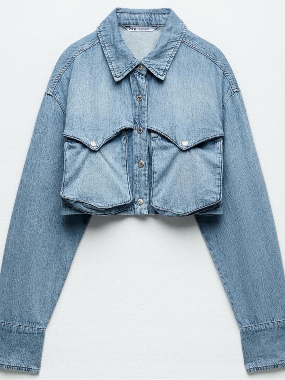 Zara Light Blue Cropped Denim Jacket